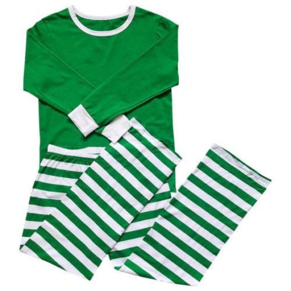 Matching Green White Striped Winter Christmas Family Pajamas PJs Men Women Kids - Picture 2 of 16
